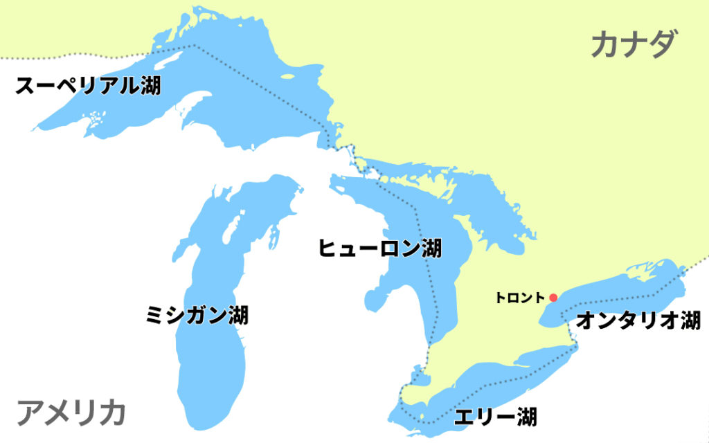 五大湖周辺のアメリカとカナダの国境線
